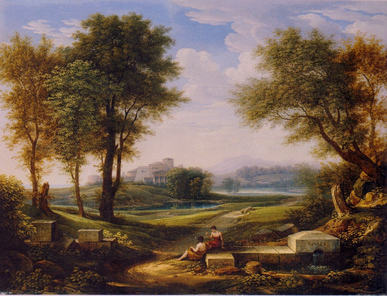 Ideal Landscape with Two Shepherds at a Spring by Johann Christian Reinhart