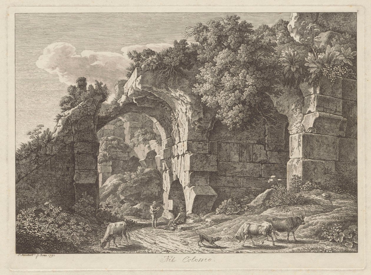 In the Colosseum (shepherds with a flock among ruins) by Johann Christian Reinhart