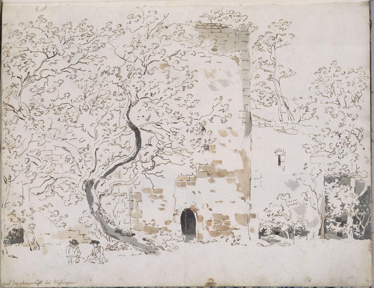 Two Draughtsmen before a Castle Behind Trees: at Maienlust near Wasungen by Johann Christian Reinhart