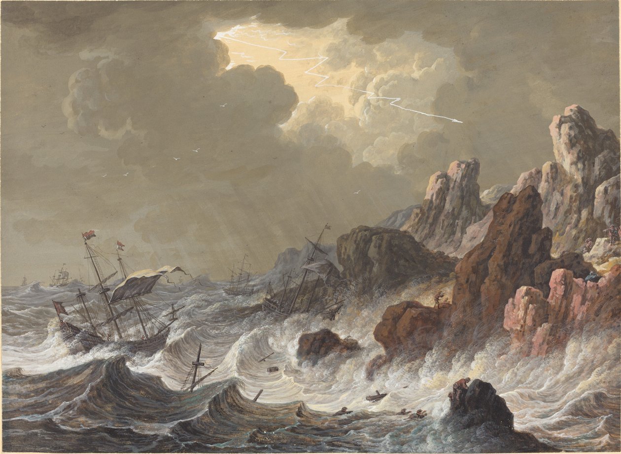 Storm-Tossed Ships Wrecked on a Rocky Coast by Johann Christoph Dietzsch