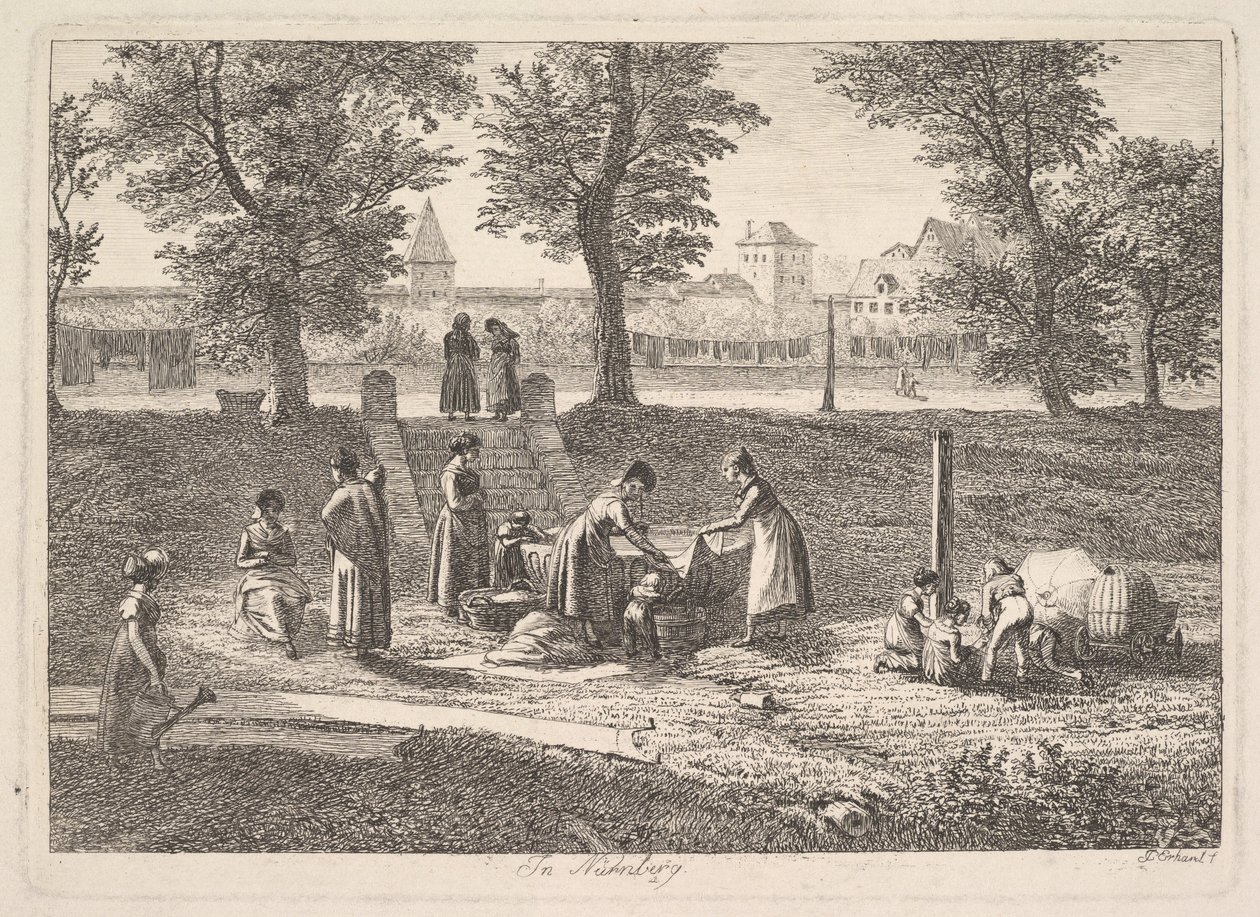 Outdoor Scene of Women in Domestic Activities in Nuremberg by Johann Christoph Erhard
