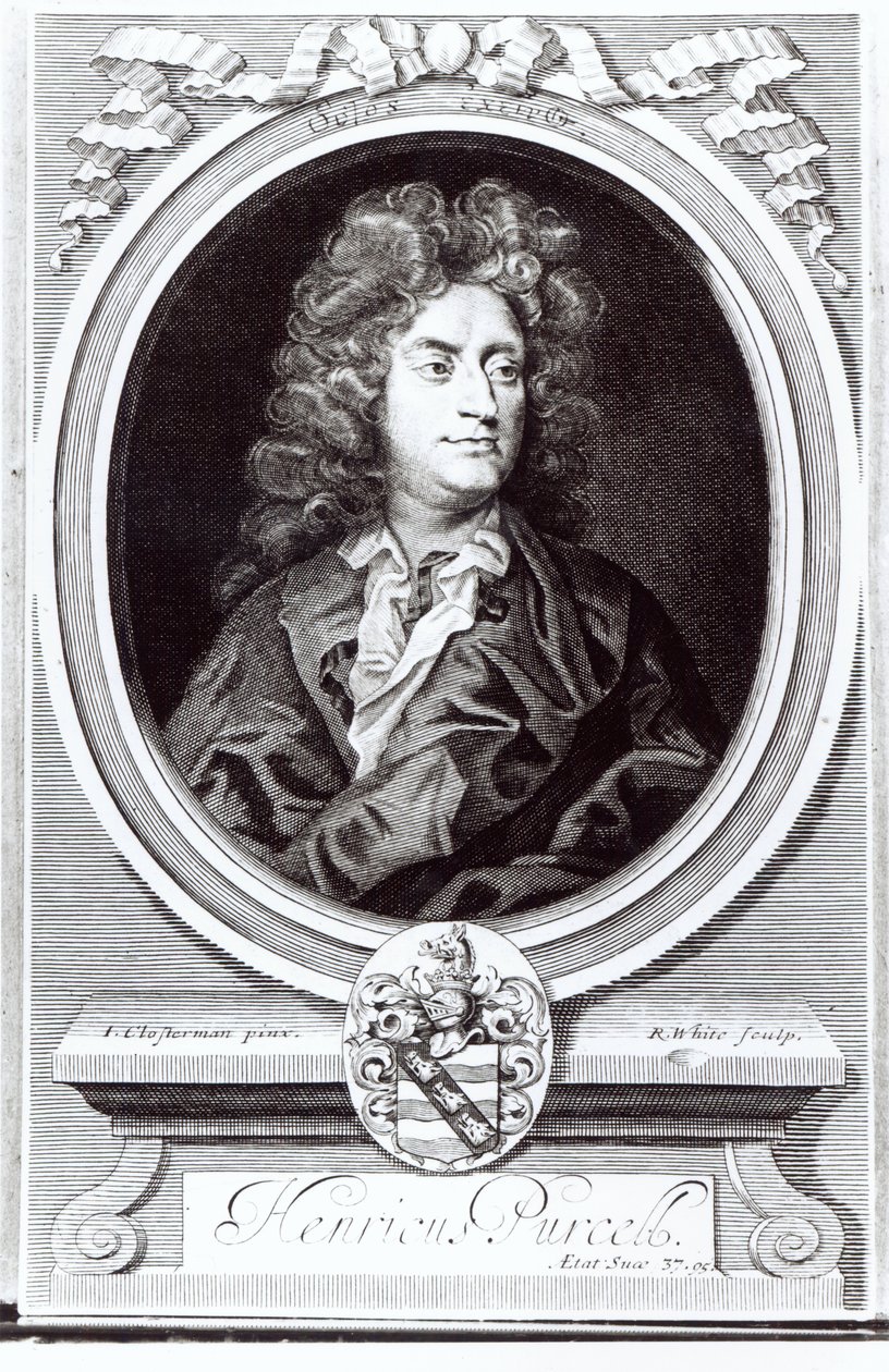 Portrait of Henry Purcell, English composer, engraved by R. White by Johann Closterman