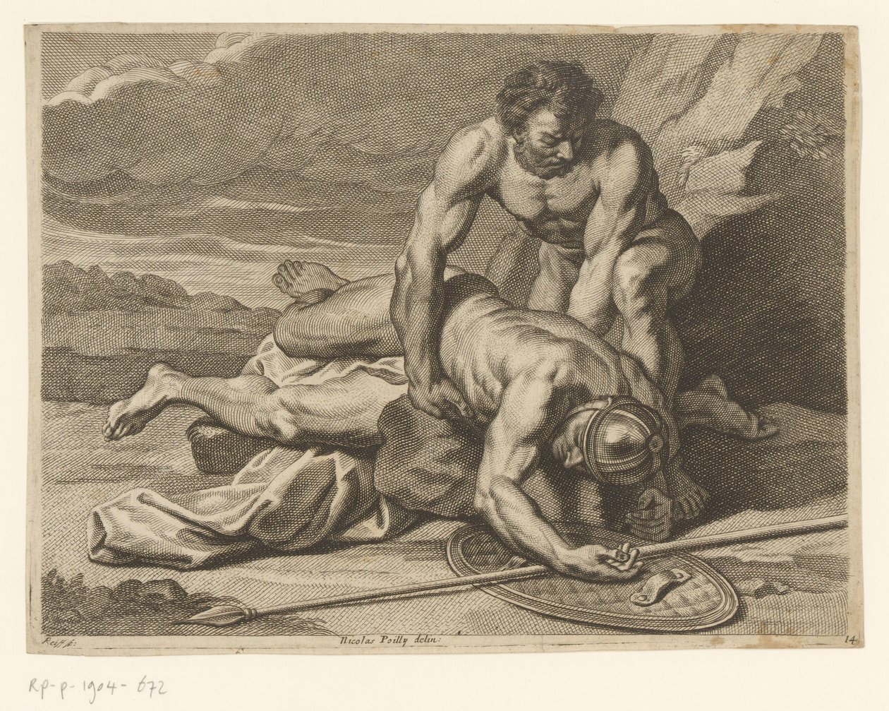 A Man Holding the Body of a Roman Spearman by Johann Conrad Reiff