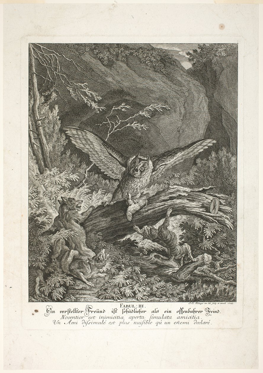 Fable III, plate three from Lehrreiche Fabeln aus dem Reiche der Theire by Johann Elias Ridinger