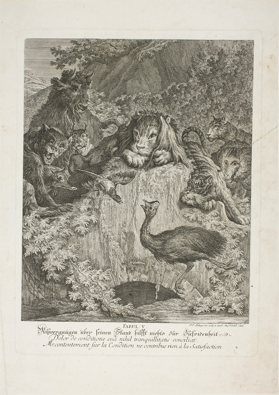 Fable V, Plate Five from Lehrreiche Fabeln aus dem Reiche der Theire by Johann Elias Ridinger
