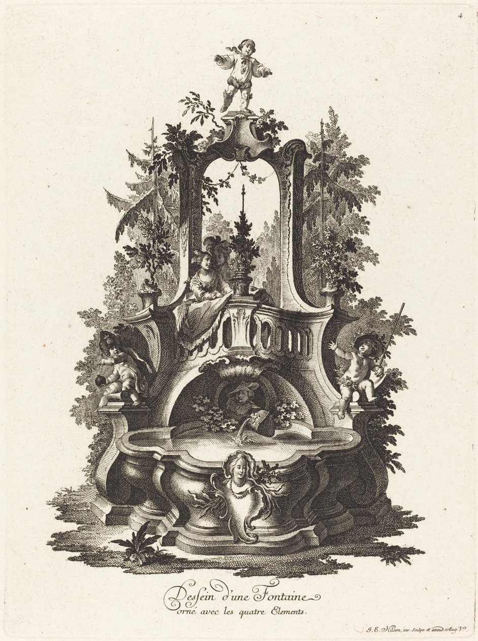 Design for a Fountain Decorated with the Four Elements by Johann Esaias Nilson