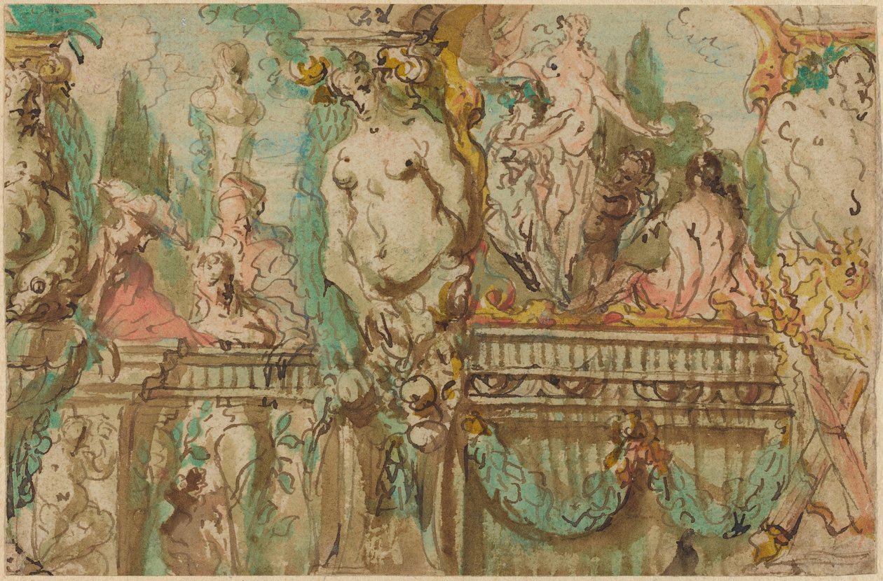 A Ceiling Design with Allegorical Figures by Johann Evangelist Holzer