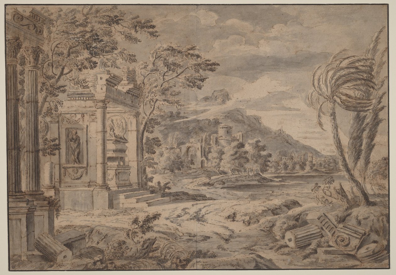 Antique Ruins along a Mountain Coast by Johann Franciscus Ermels