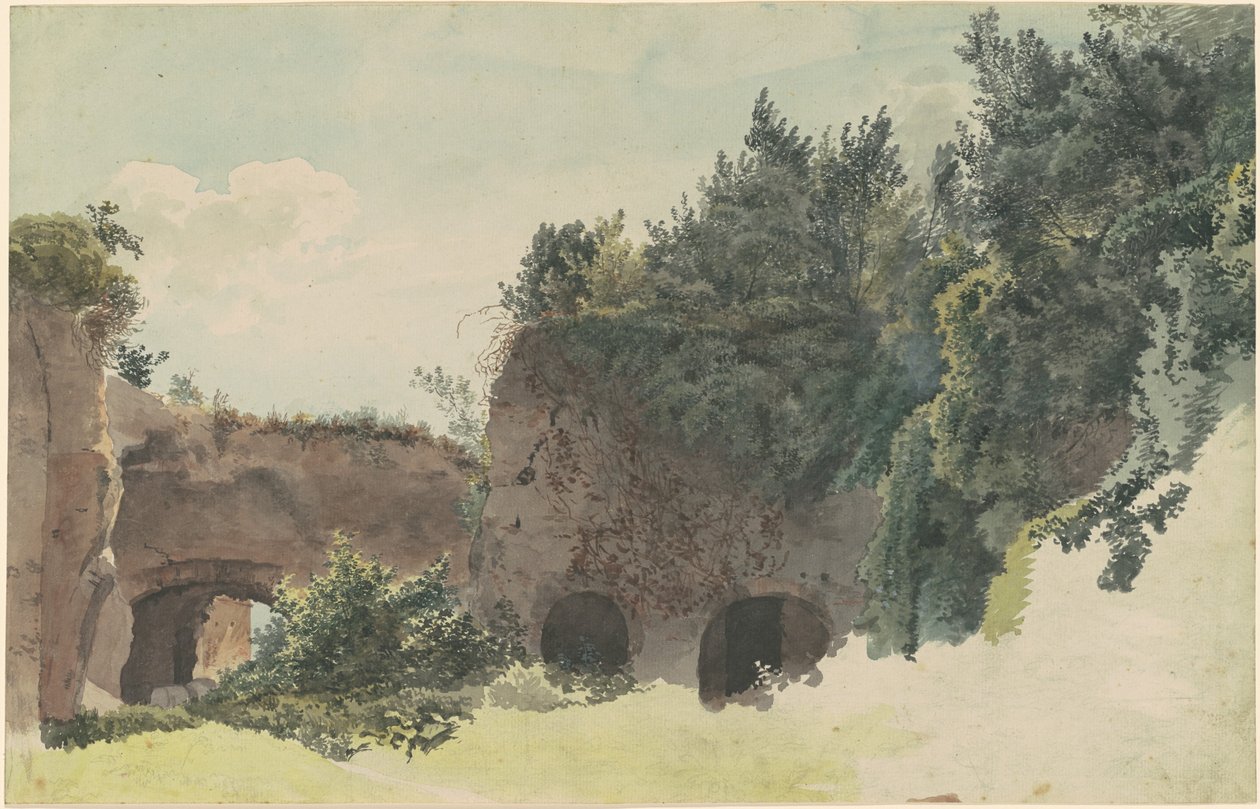 Ancient Roman Ruins Overgrown with Trees and Bushes by Johann Gottfried Klinsky