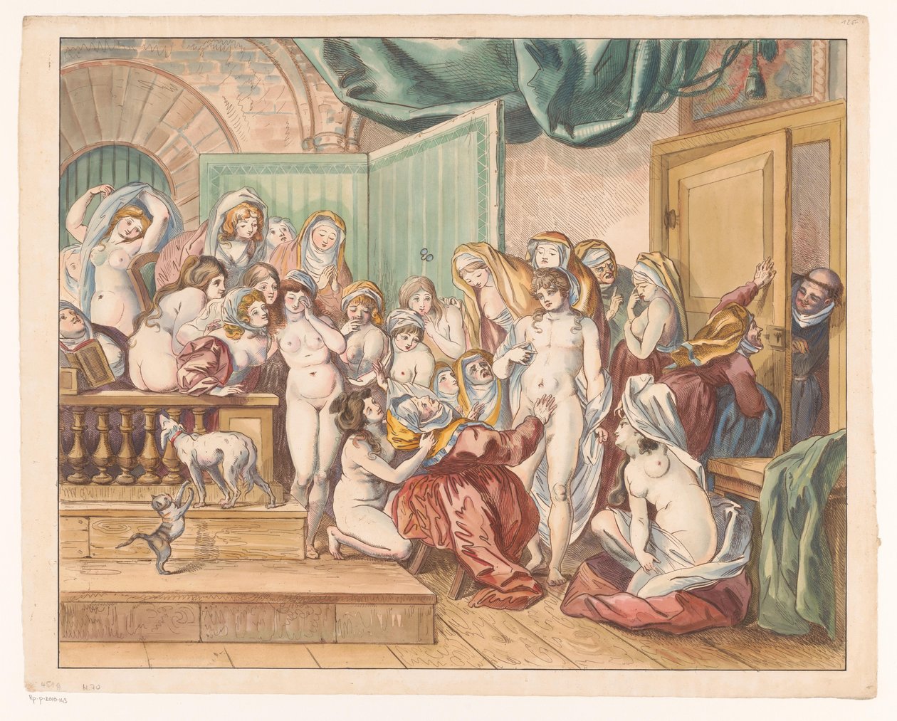 Abbot Discovers a Young Man Among His Undressed Nuns by Johann Heinrich Ramberg (atelier)