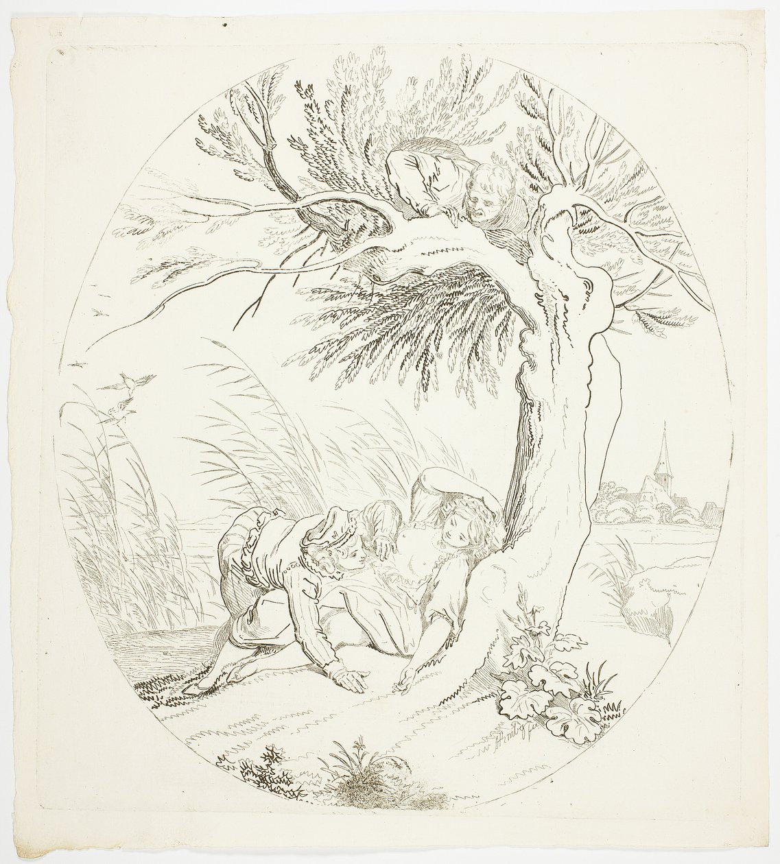 Unobserved Man Spying on Reclining Lovers by Johann Heinrich Ramberg