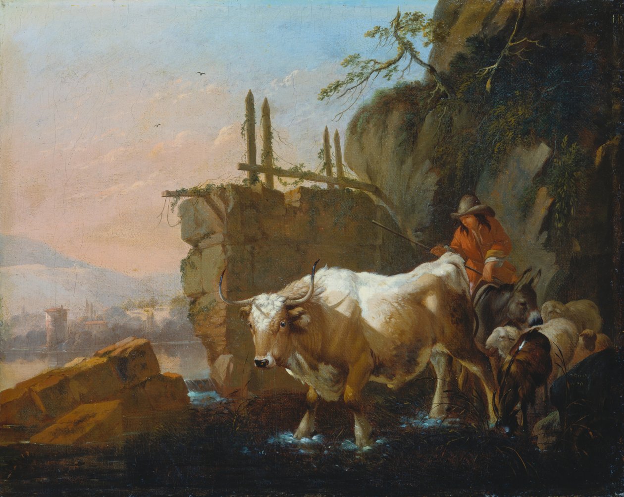 Herdsmen Driving Cattle through a Ford by Johann Heinrich Roos