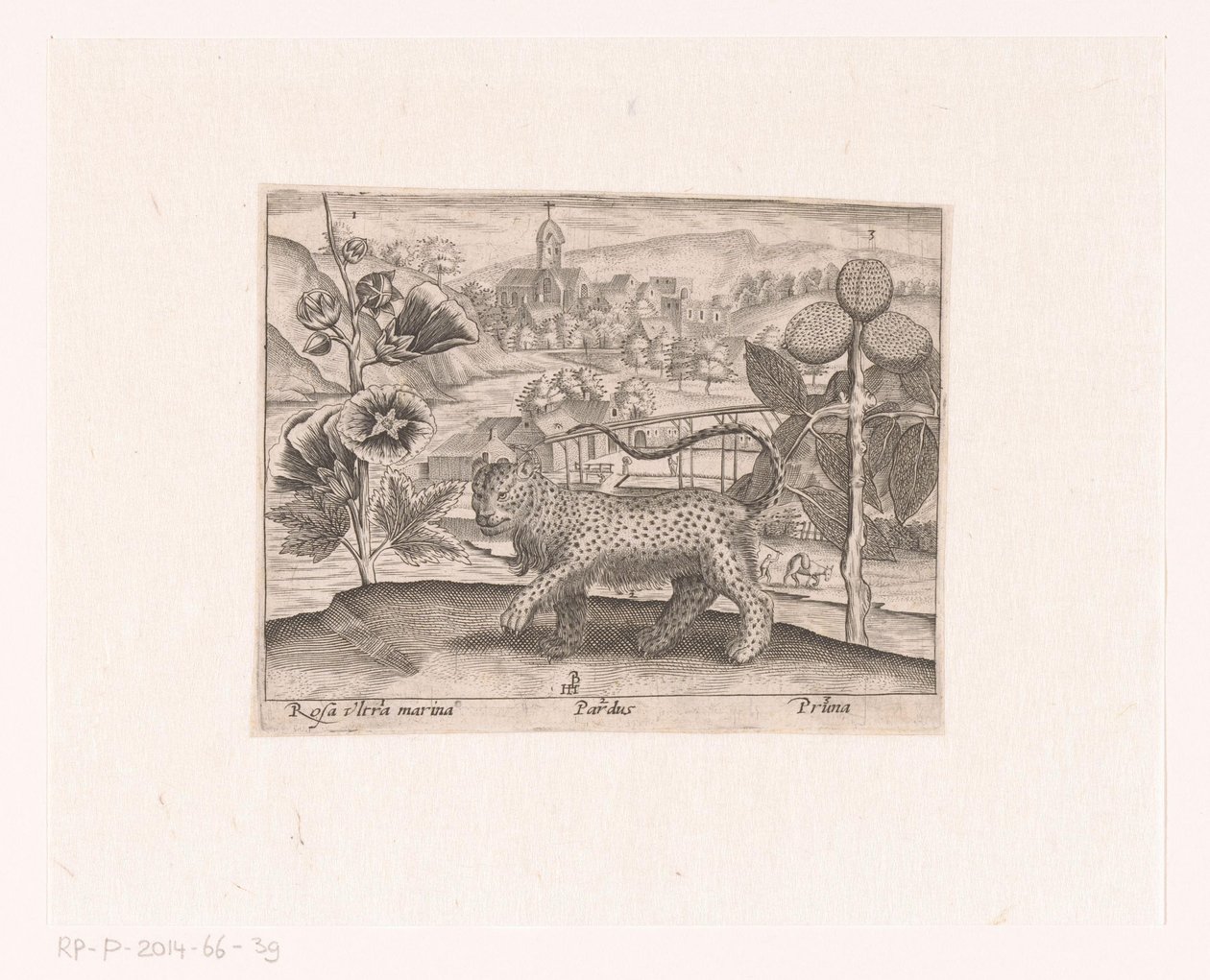 Landscape with Hollyhock, Leopard, and Plum Tree by Johann Hogenberg