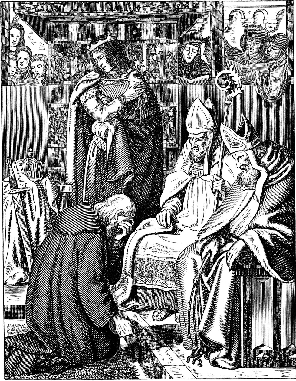 Louis the Pious Making Penance at Attigny in 822 (Illustration from the Geschichte des deutschen Volkes by E. Duller) by Johann Jakob Kirchhoff