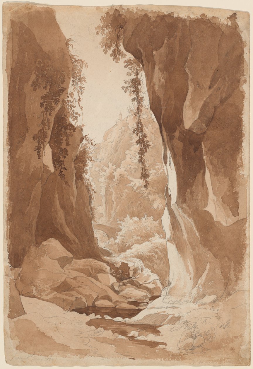 Cliffs Overhanging a River Gorge near Sorrento by Johann Joachim Faber