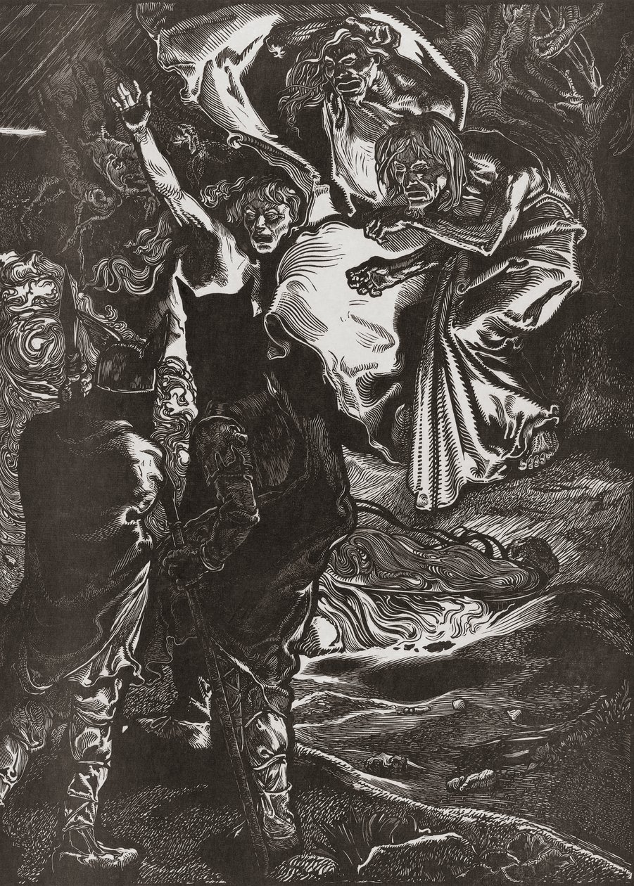 Macbeth and Banquo meet the three witches, 20th century by Johann Joseph Aarts