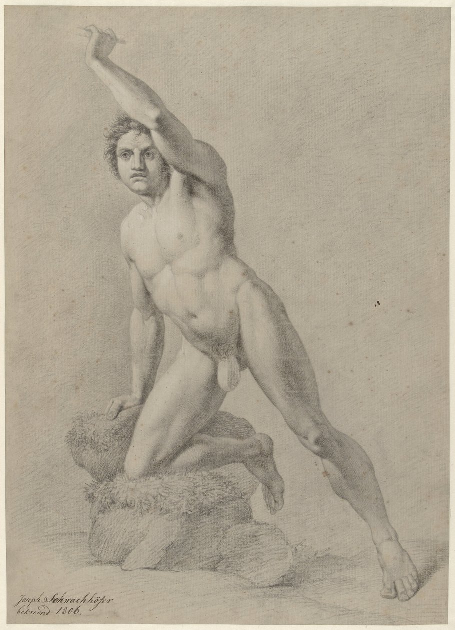 Male Nude, Kneeling on One Knee by Johann Joseph Schwachhofer