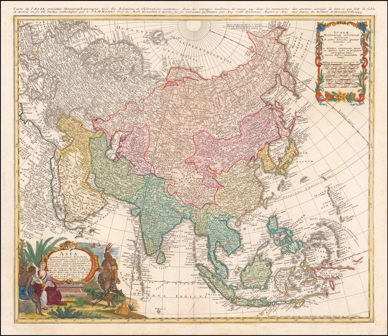 1744 Map of Asia by Johann Matthias Hase