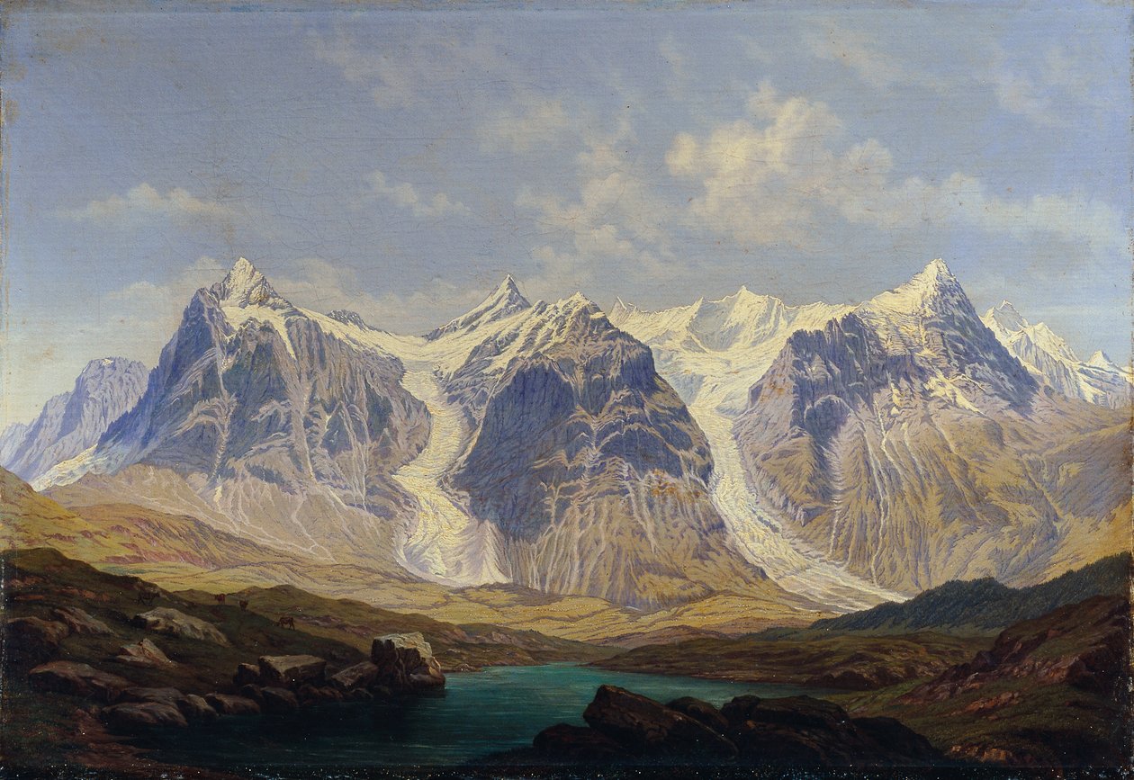 Wetterhorn, Mettenberg and Eiger with the Grindelwald Glaciers in Between by Johann Michael Sattler