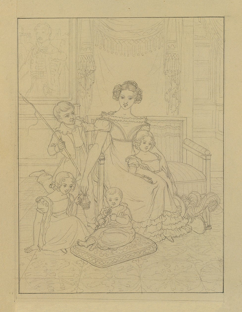 Contour Drawing of a Mother with Four Children by Johann Peter Krafft