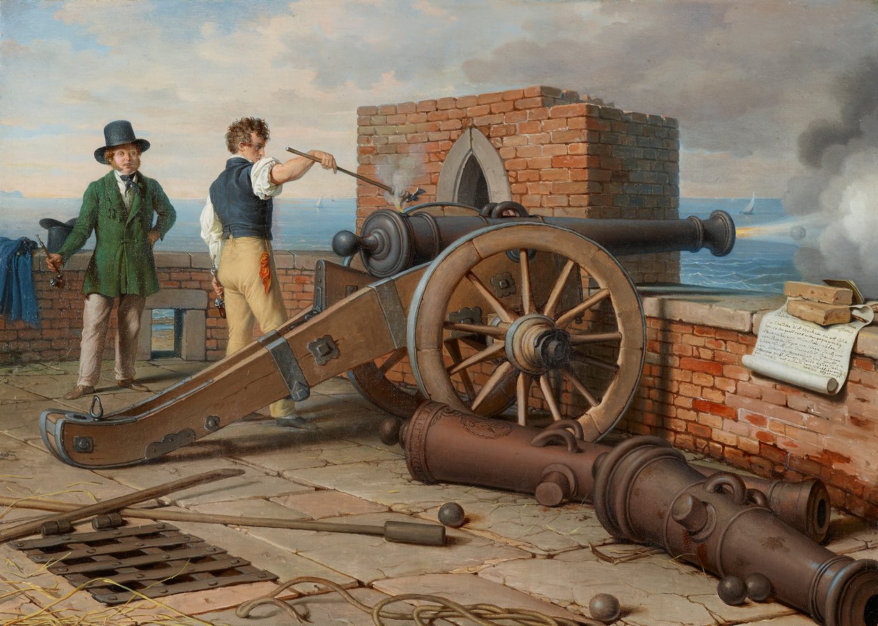 Artist Friends Firing a Cannon Shot at the Fortress Michele near Ostia (Ferdinand Jagemann and Peter Krafft) by Johann Peter Krafft