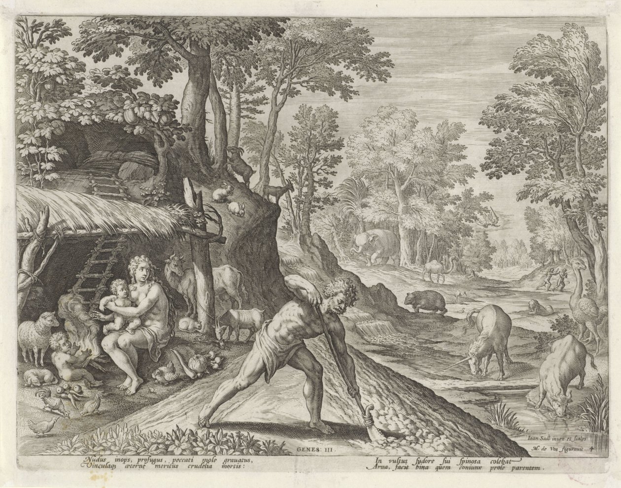 Adam and Eve Working Outside the Earthly Paradise (History of the Family of Cain / On Good and Bad Works) by Johann Sadeler (I)