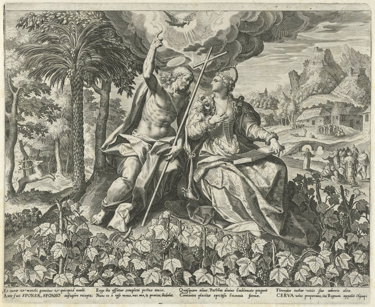 Christ and His Bride in a Vineyard (Song of Solomon) by Johann Sadeler (I)