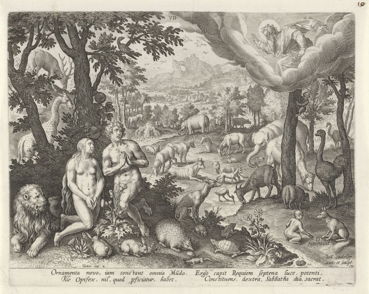 God the Father Blesses Adam, Eve, and the Animals by Johann Sadeler (I)