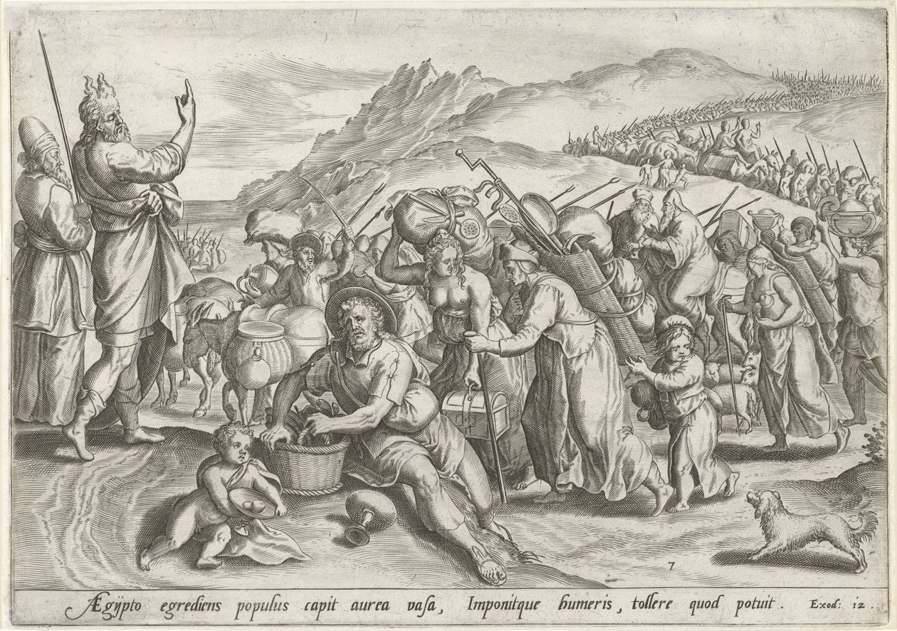 Exodus from Egypt (series: History of Moses before the Exodus, Historia plagarum in Aegijpto) by Johann Sadeler (I)