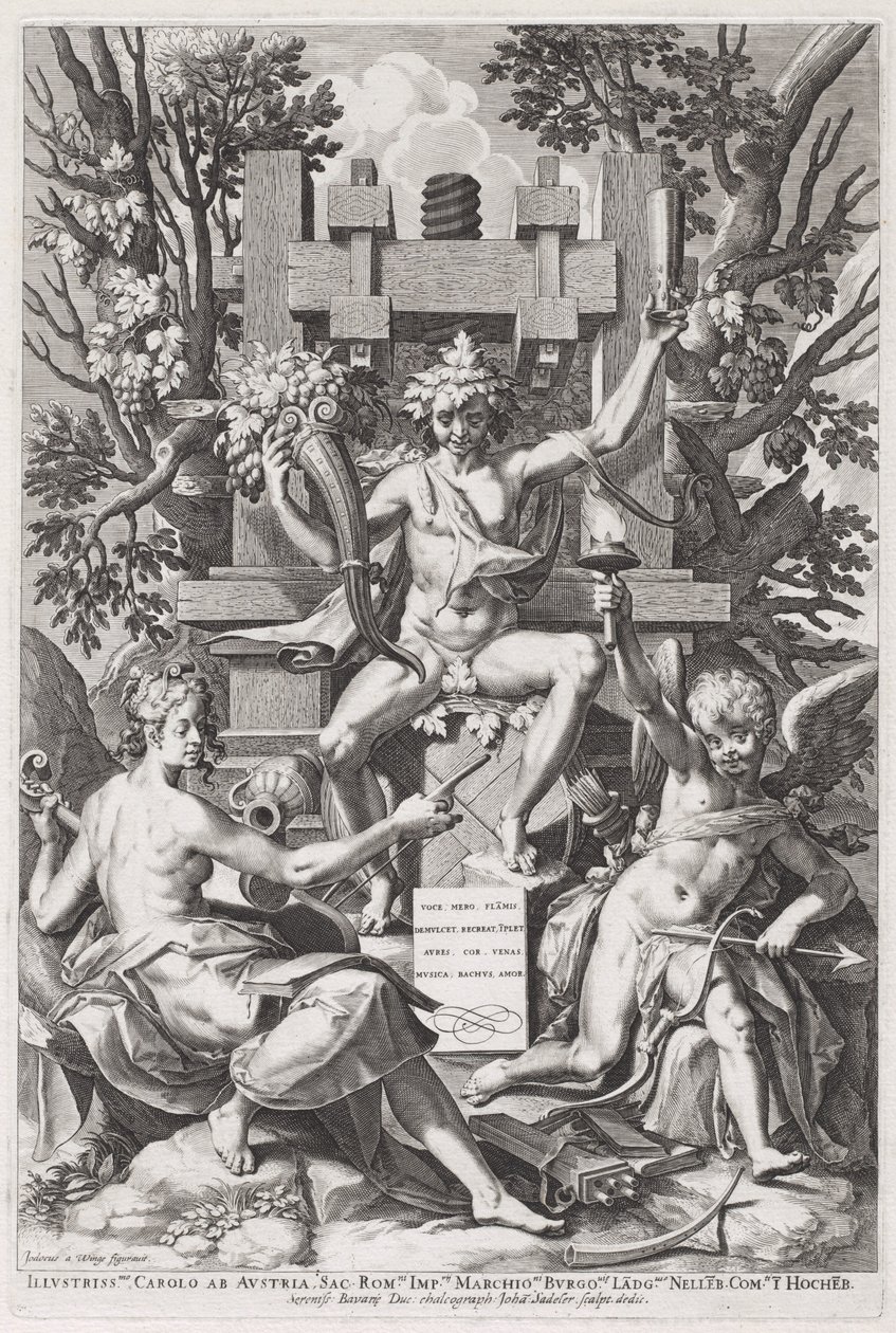 Bacchus Seated on a Barrel between Amor and Music by Johann Sadeler I