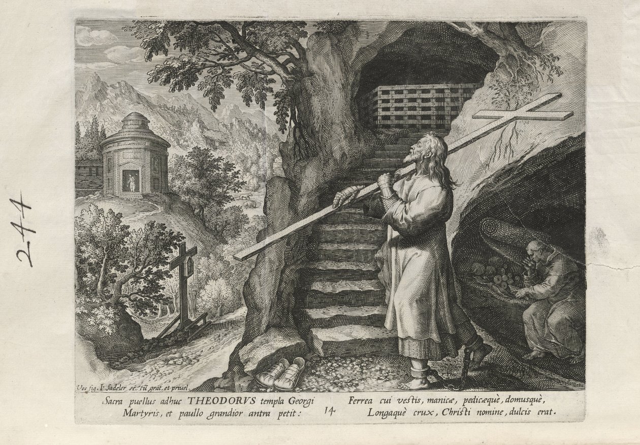Theodorus, Plate 14 of 25 from the Series Trophaeum Vitae Solitariae (Male Hermits) by Johann Sadeler I