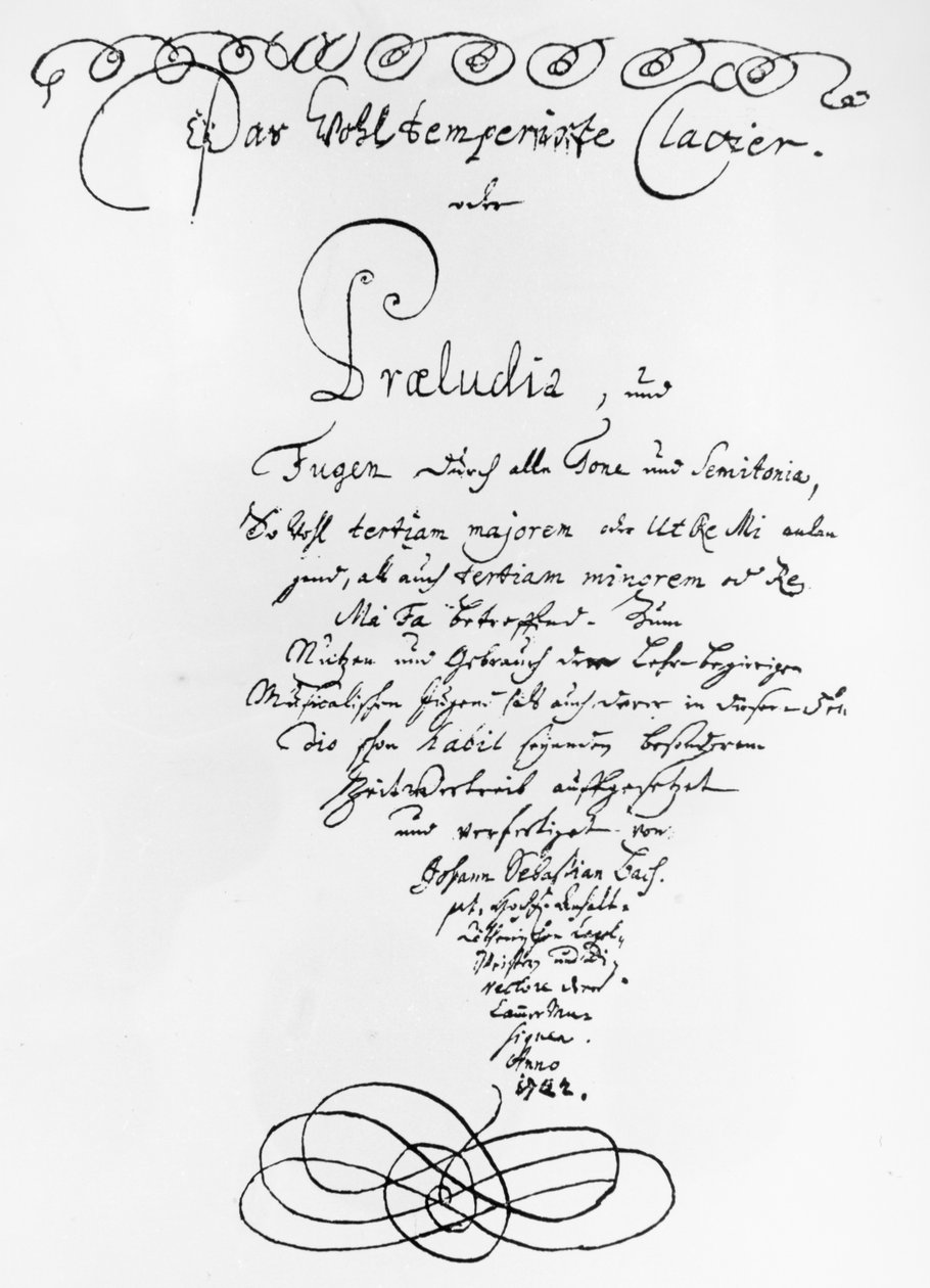 Handwritten Titlepage of The Well Tempered Piano, 1722 by Johann Sebastian Bach