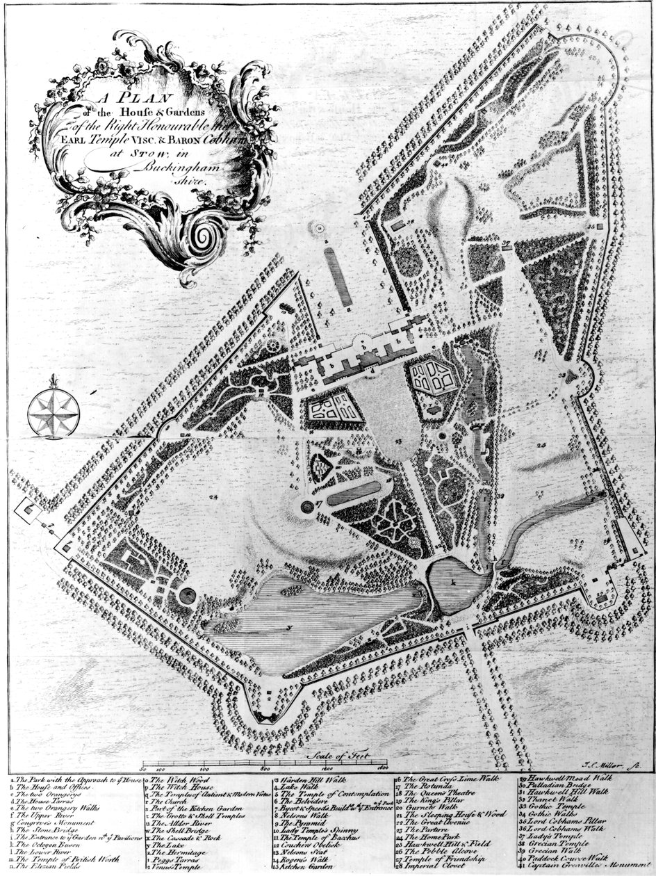 A Plan of the House and Gardens at Stowe, Buckinghamshire by Johann Sebastien Muller