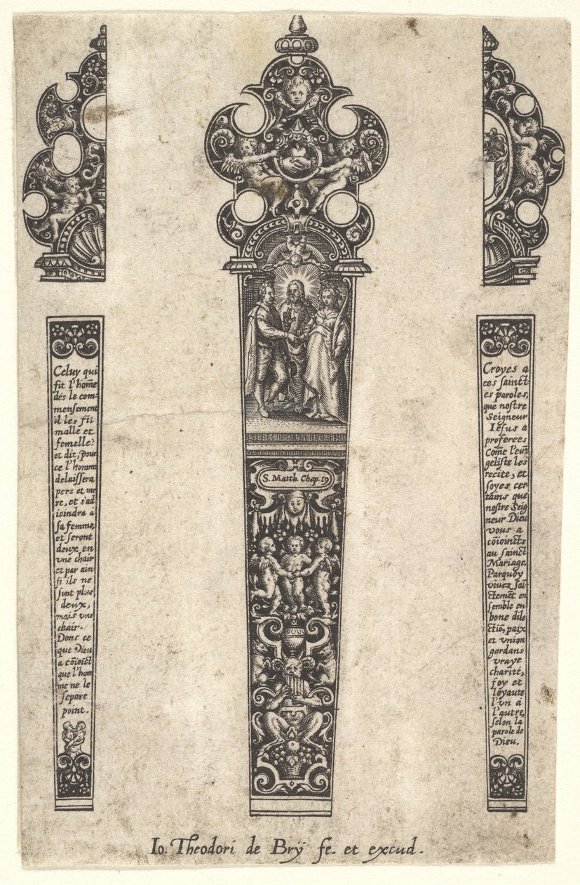 Design for knife handle to commemorate a marriage by Johann Theodor de Bry