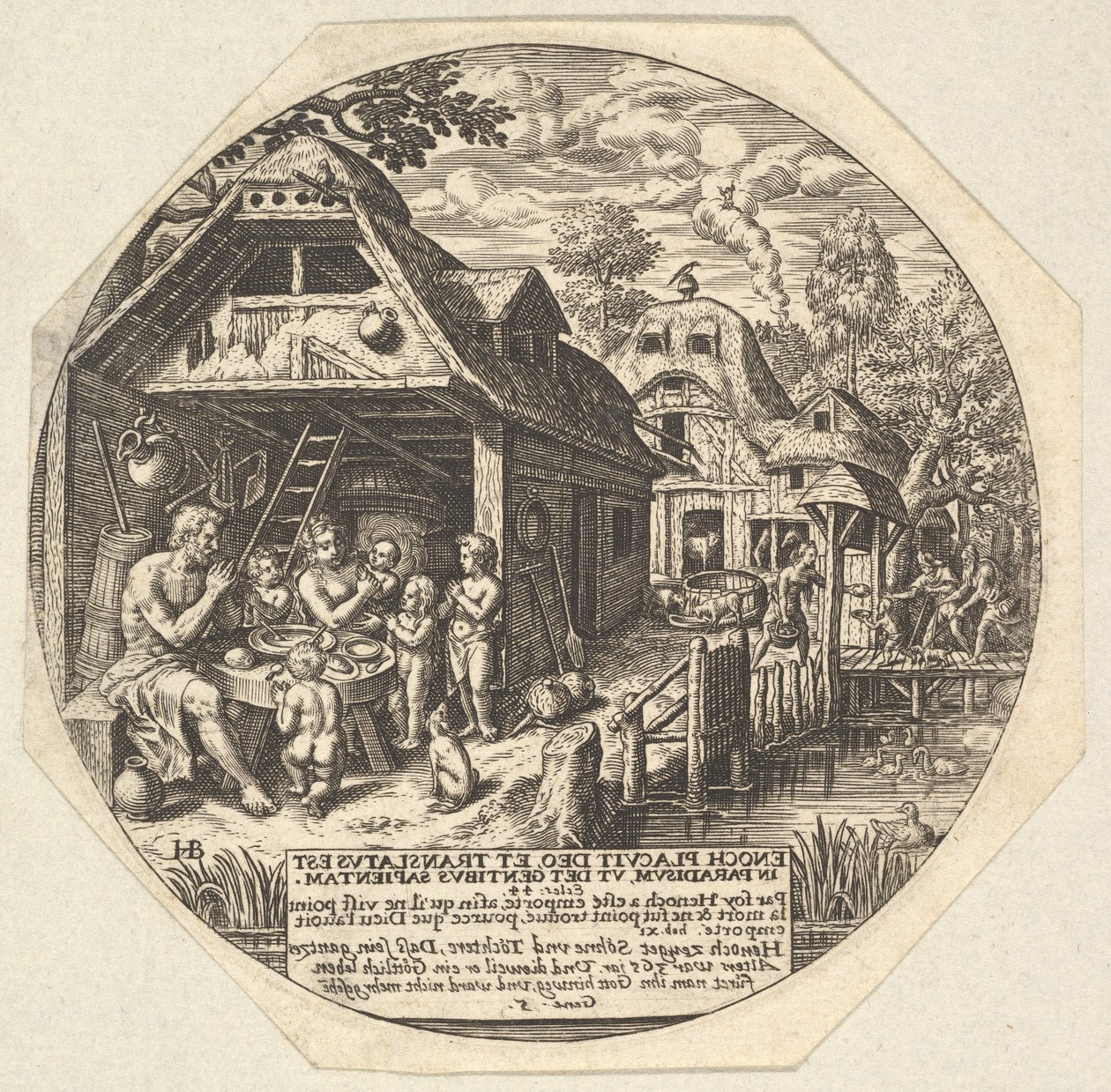 Enoch and His Family Surrounding a Meal Table and Holding Their Hands in a Gesture by Johann Theodor de Bry