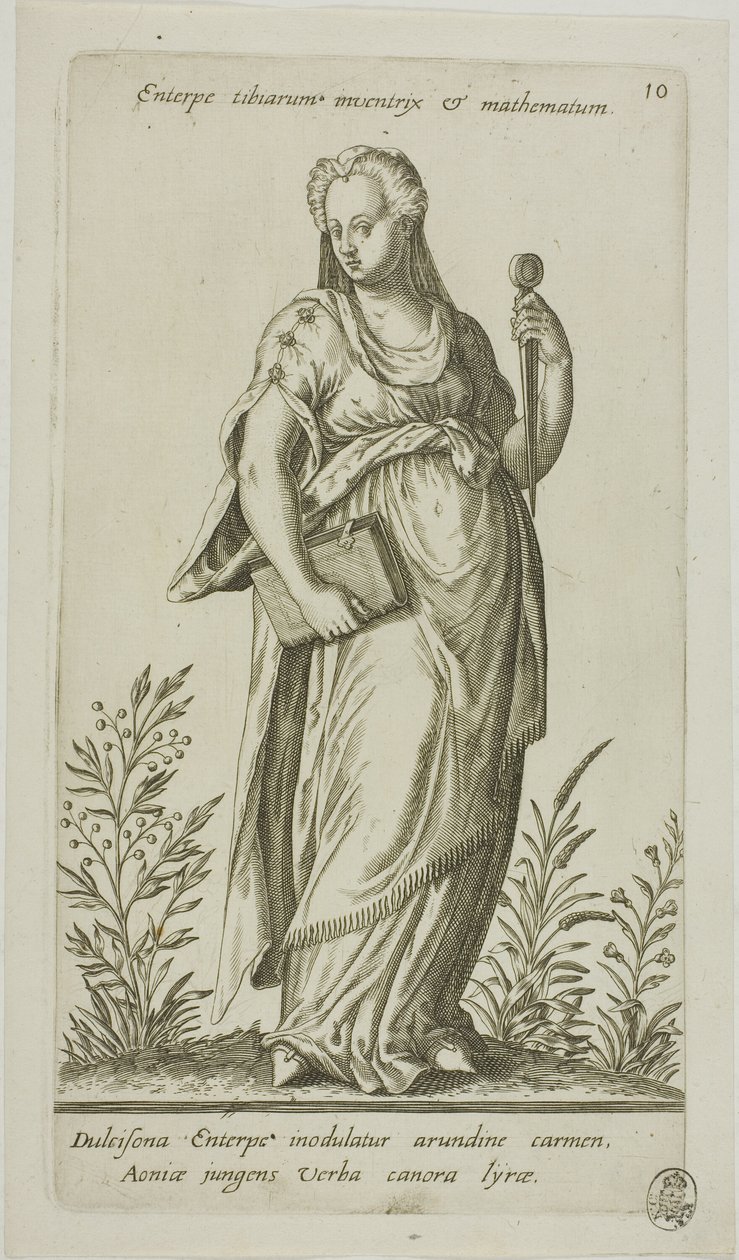 Enterpe, Muse of Music, Plate 10 from Parnassus Biceps by Johann Theodor de Bry