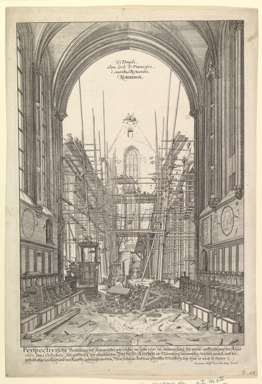 View of the Church of the Franciscans in Nuremberg under Reconstruction, from the series V. by Johann Ulrich Kraus