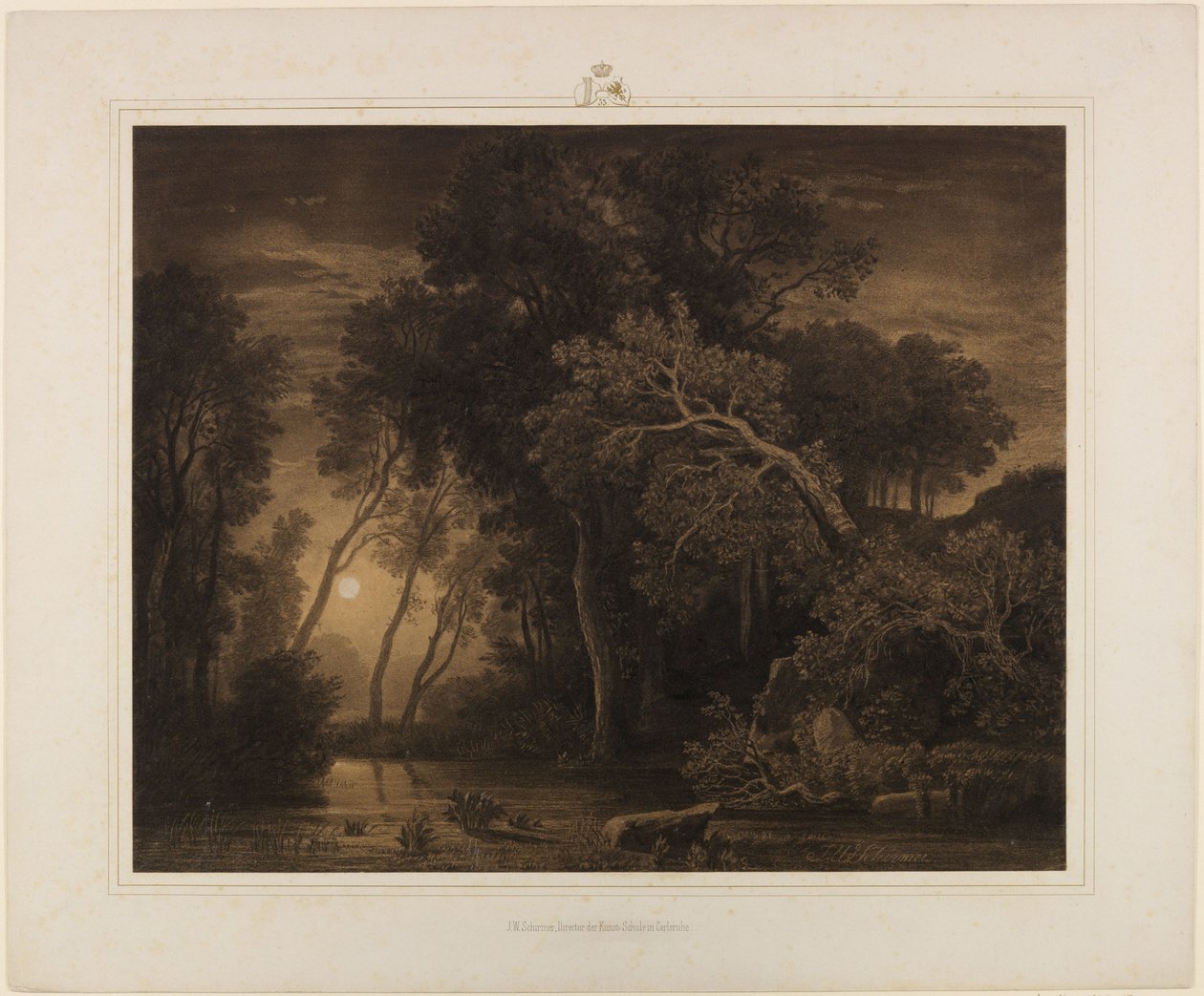 River Landscape with Rising Moon by Johann Wilhelm Schirmer
