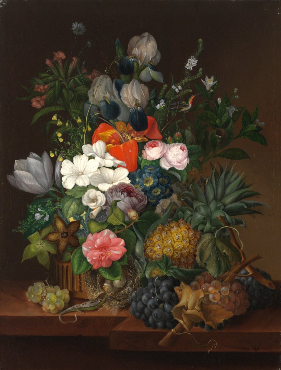 Still Life with a Lizard and Flowers by Johanna (Jenny) Salm-Reifferscheidt by Johanna Salm Reifferscheidt