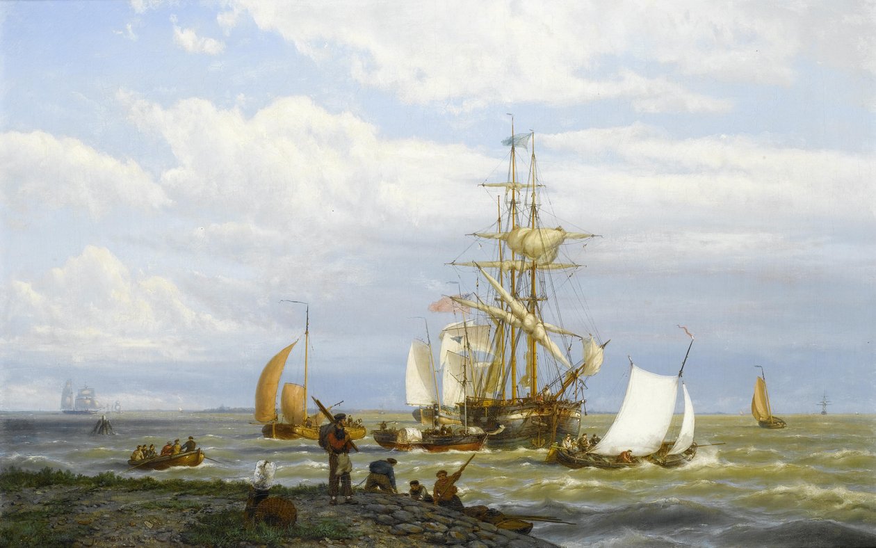 A Busy Estuary by Johannes Hermann Barend Koekkoek