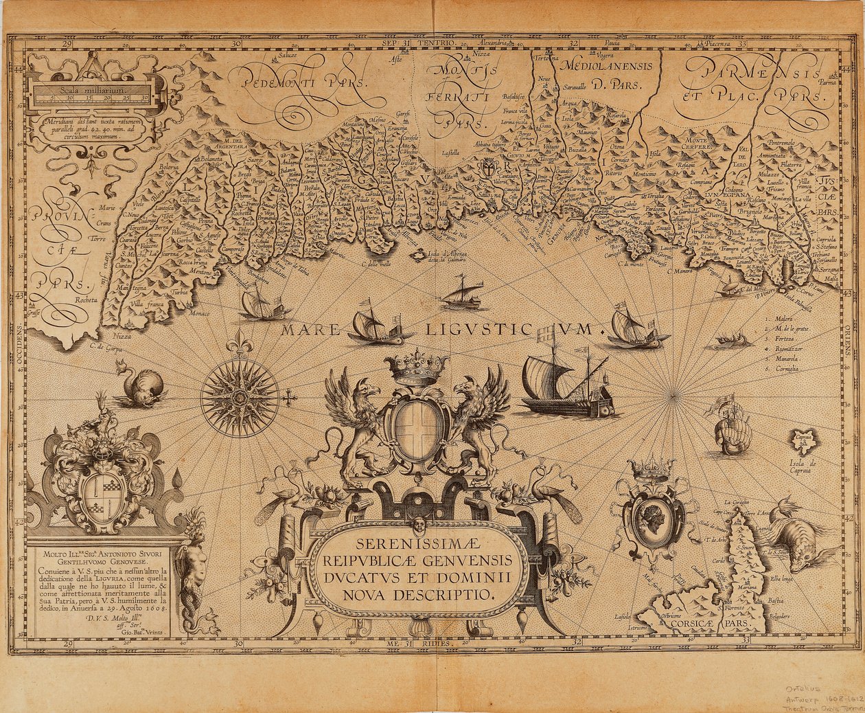 The Republic of Genoa, Map by Jan Baptist Vrients from Theatrum Orbis Terrarum by Abraham Ortelius by Johannes Baptista Vrints