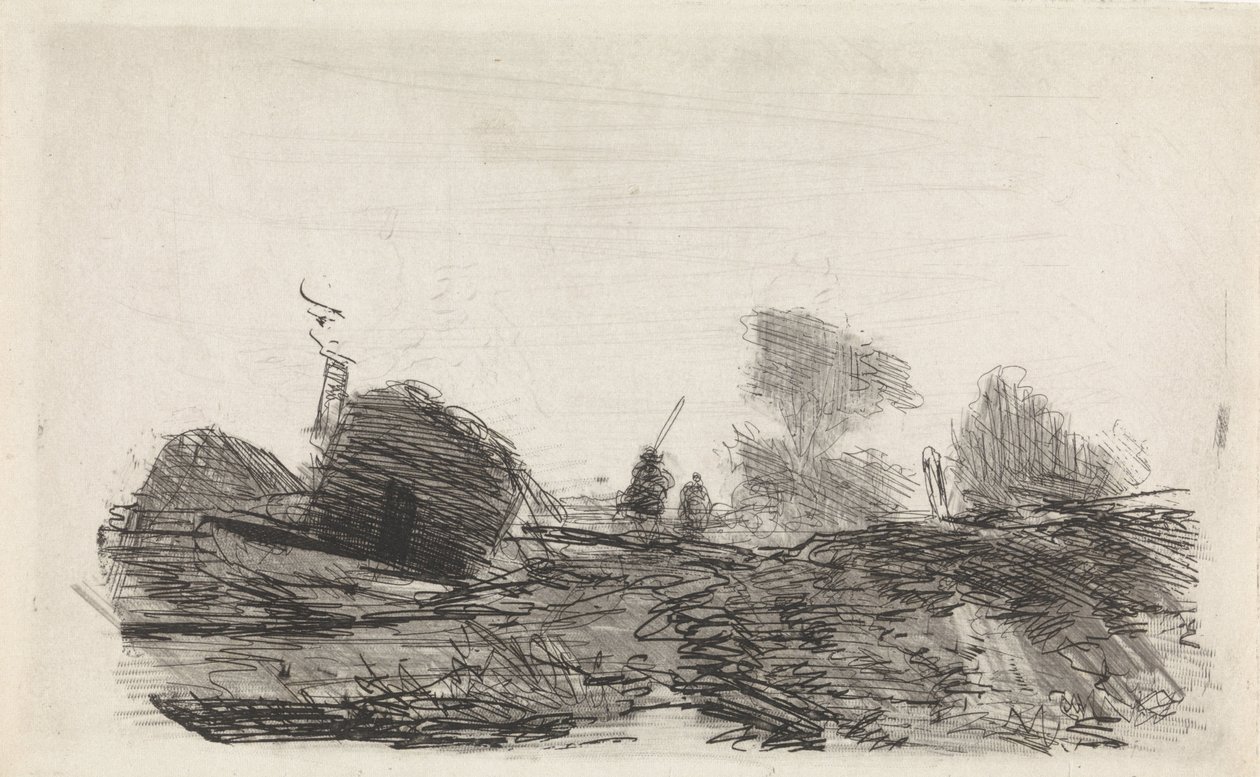 Landscape with a Barn and Two Riders by Johannes Franciscus Hoppenbrouwers