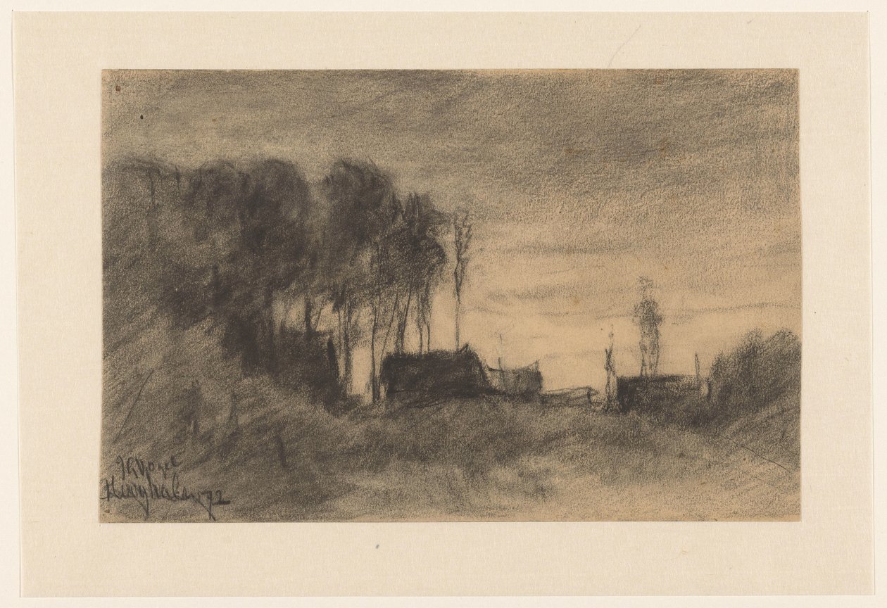 Group of Houses and Trees near Hooghalen, Evening Mood by Johannes Gijsbert Vogel