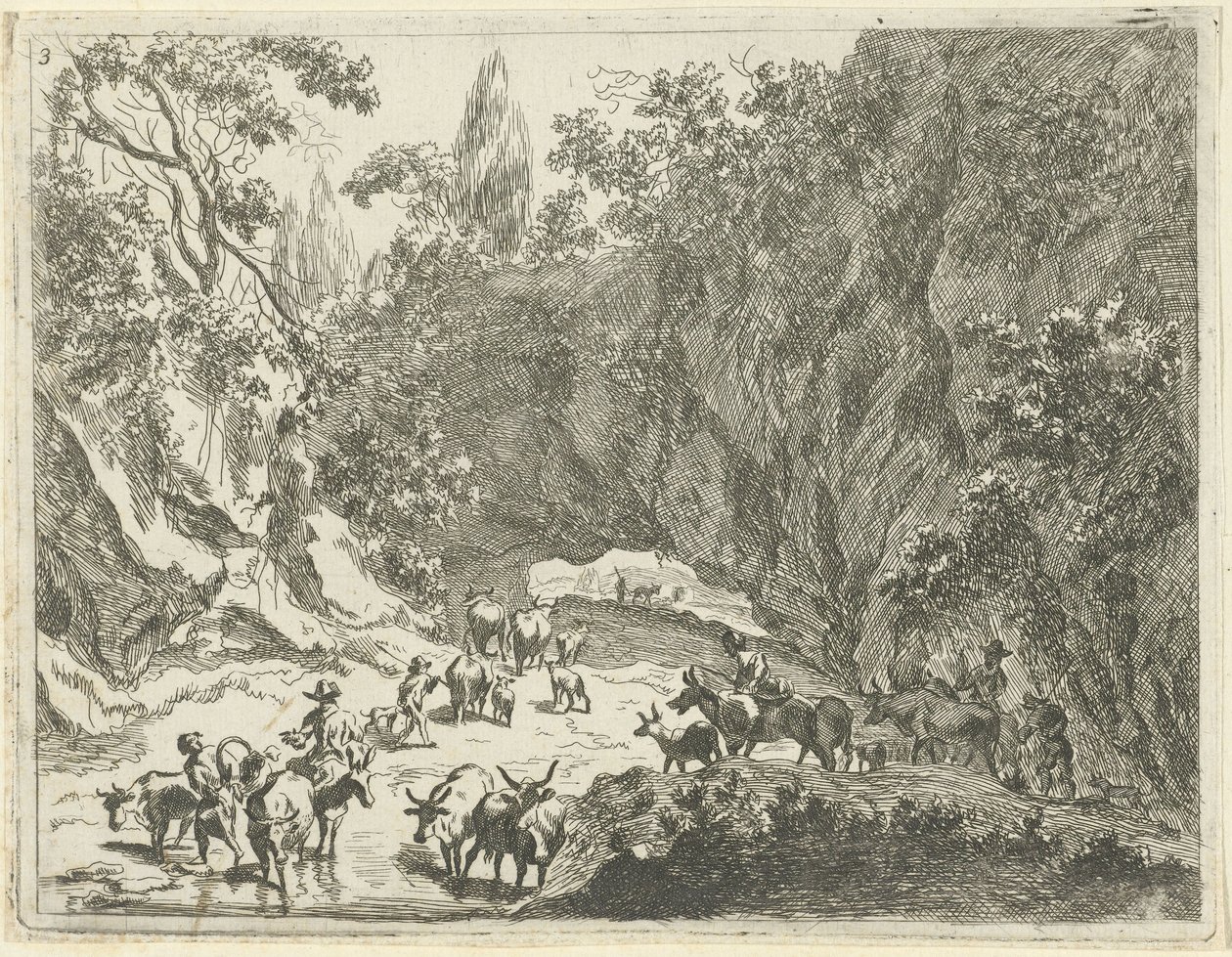 Mountain Landscape with Shepherds and Cattle (Landscapes with Shepherds and Cattle) by Johannes Gronsveld