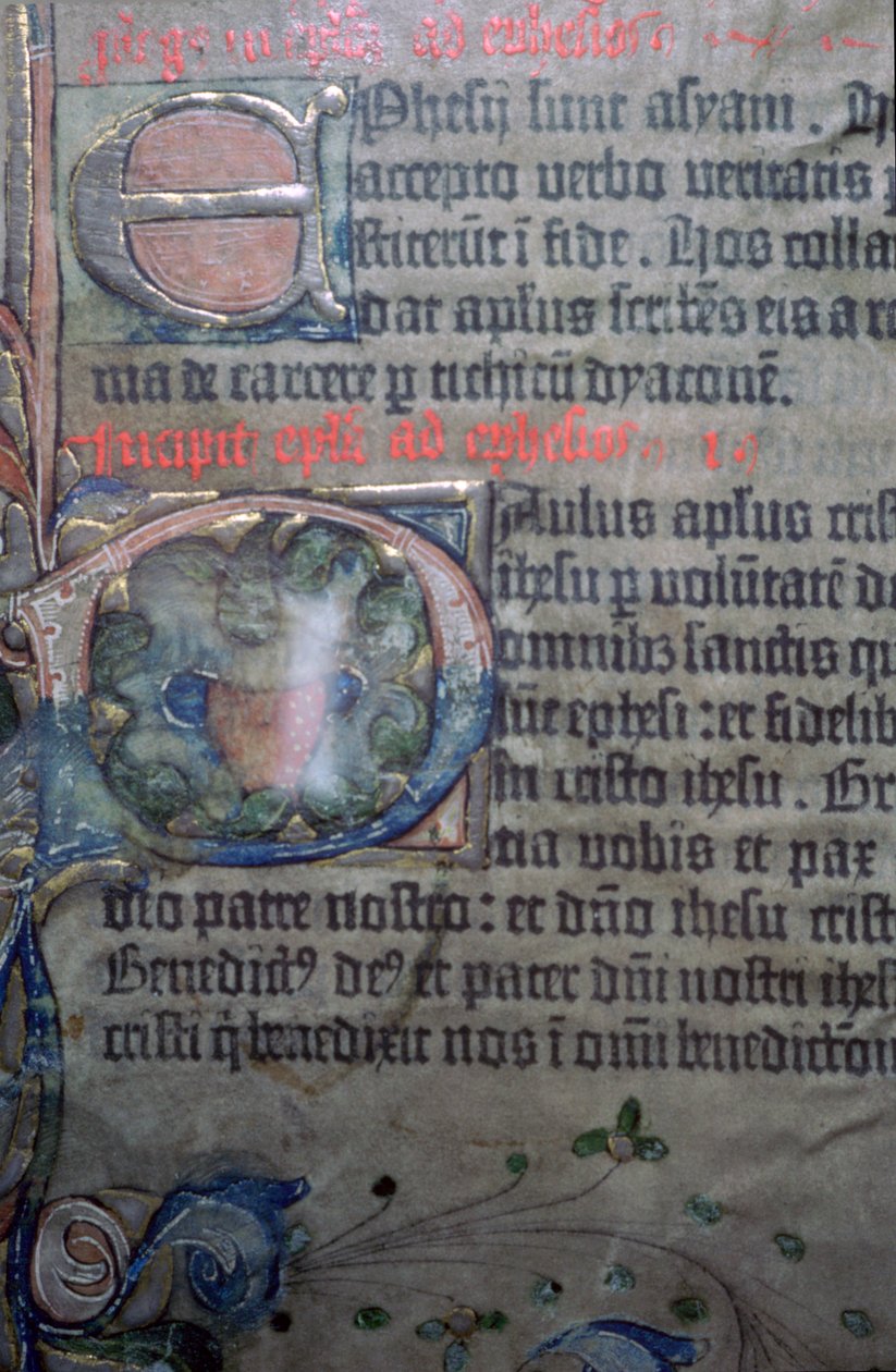 Detail from the fifteenth century Gutenburg Bible, of the opening of Ephesians (detail) by Johannes Gutenburg