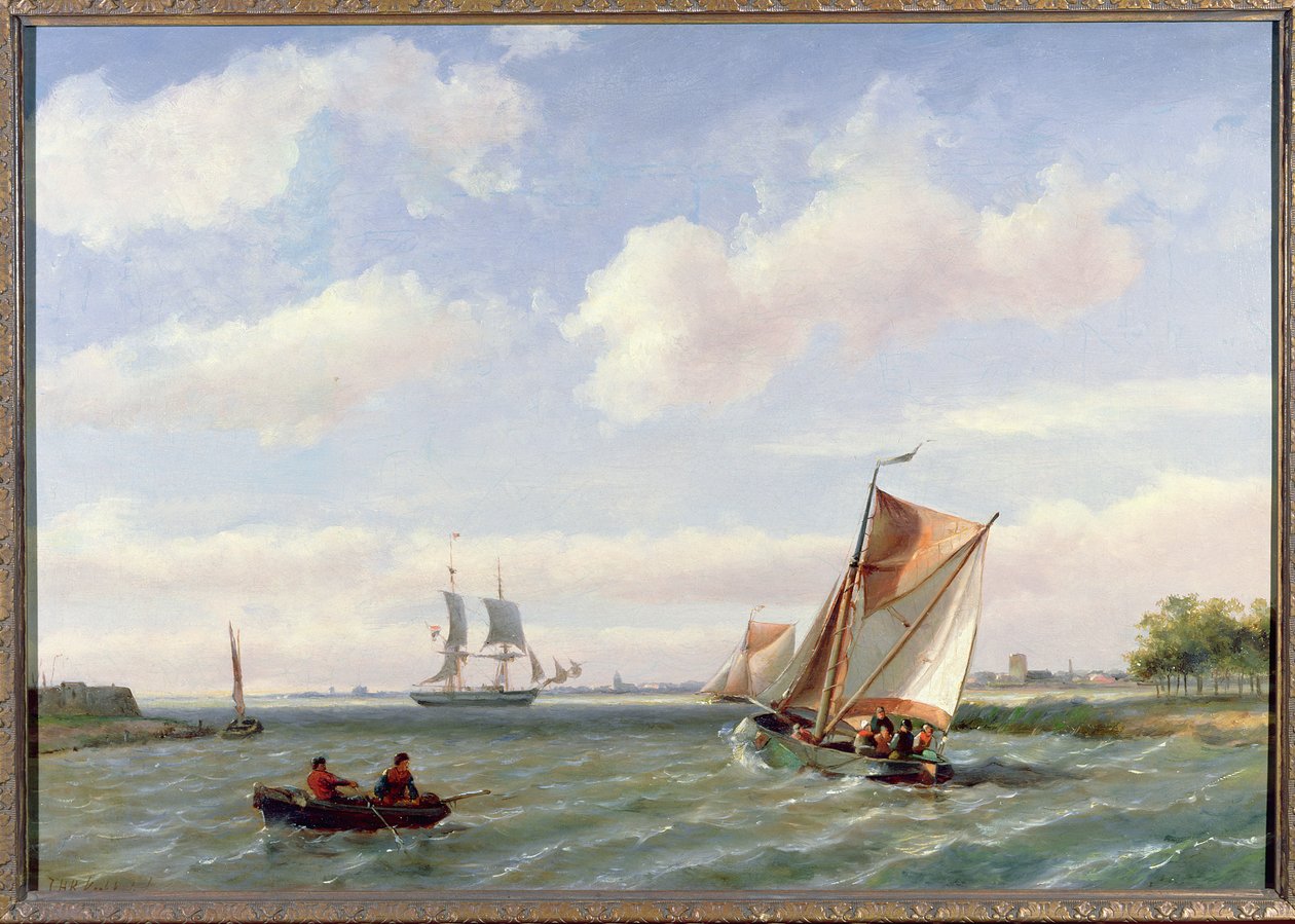 Fishing Boat in an Estuary by Johannes Hermann Barend Koekkoek
