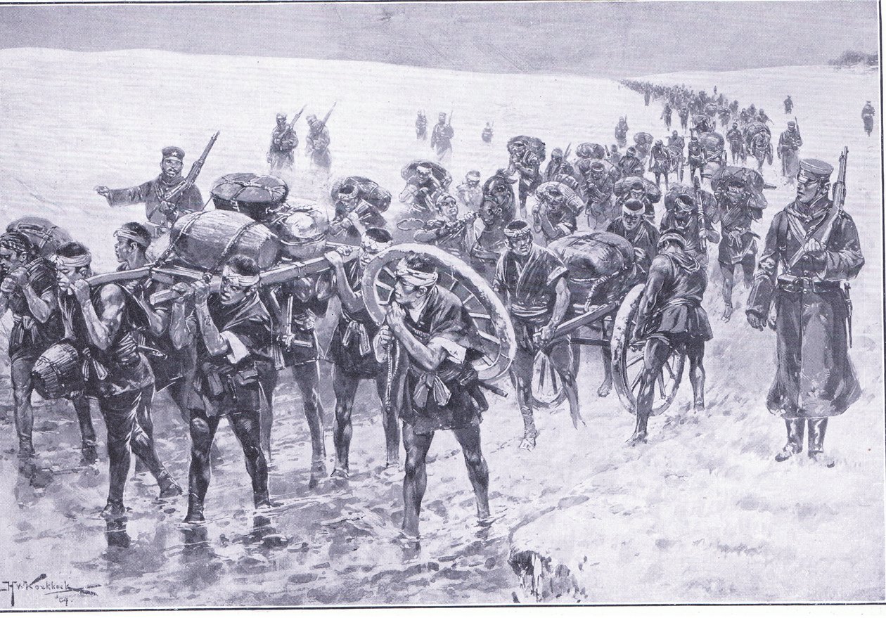 Japanese on the March. Men in Place of Pack Ponies by Johannes Hermann Barend Koekkoek