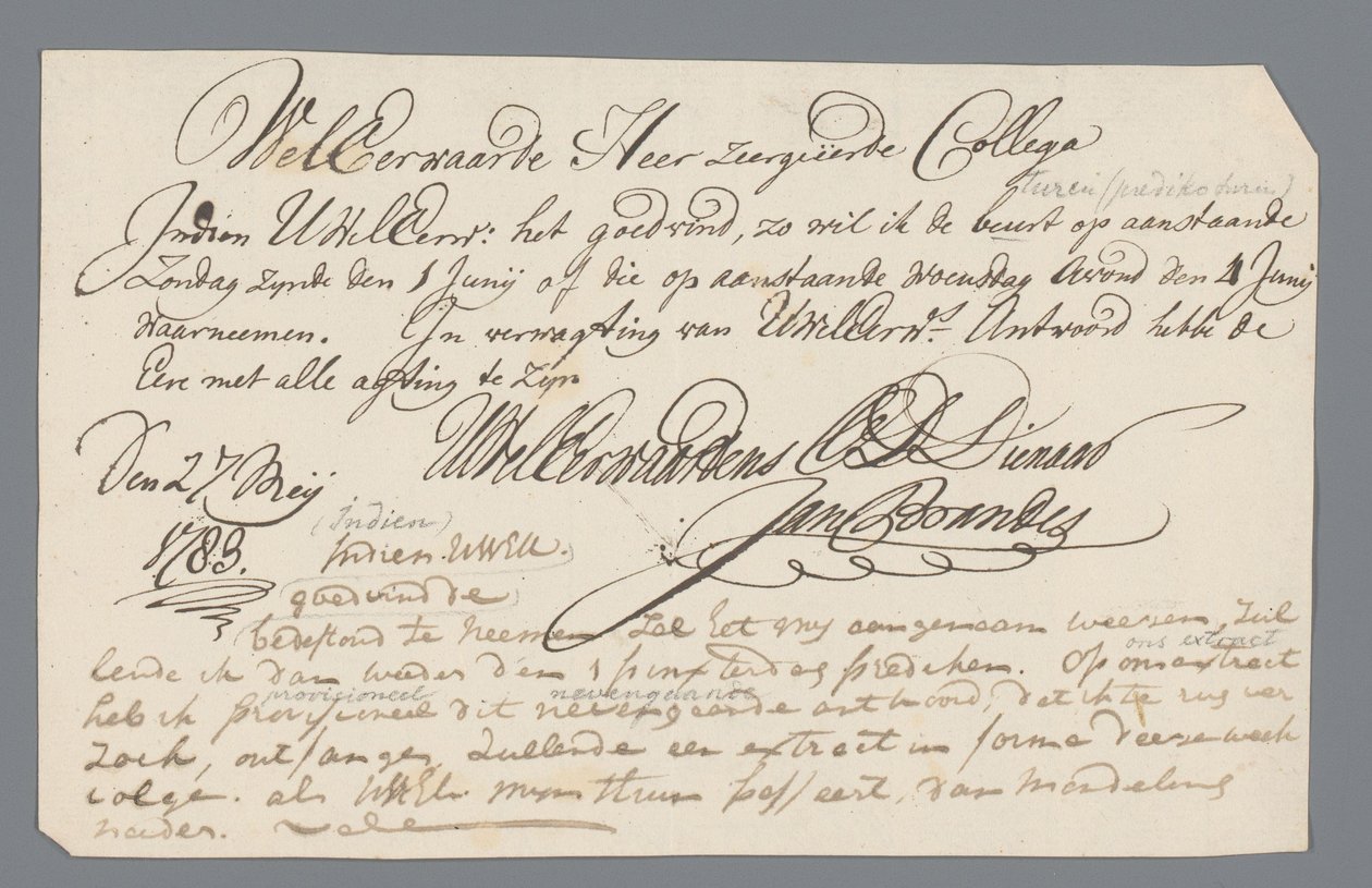 Letter from Rev. Hooyman to Jan Brandes by Johannes Hooyman