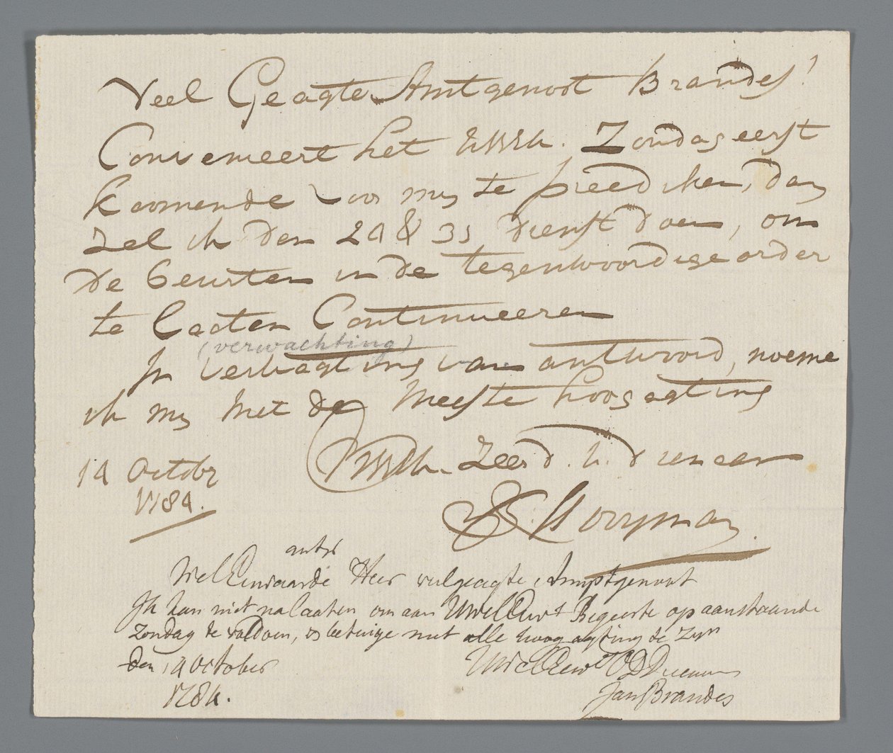 Letter from Rev. Hooyman to Jan Brandes by Johannes Hooyman