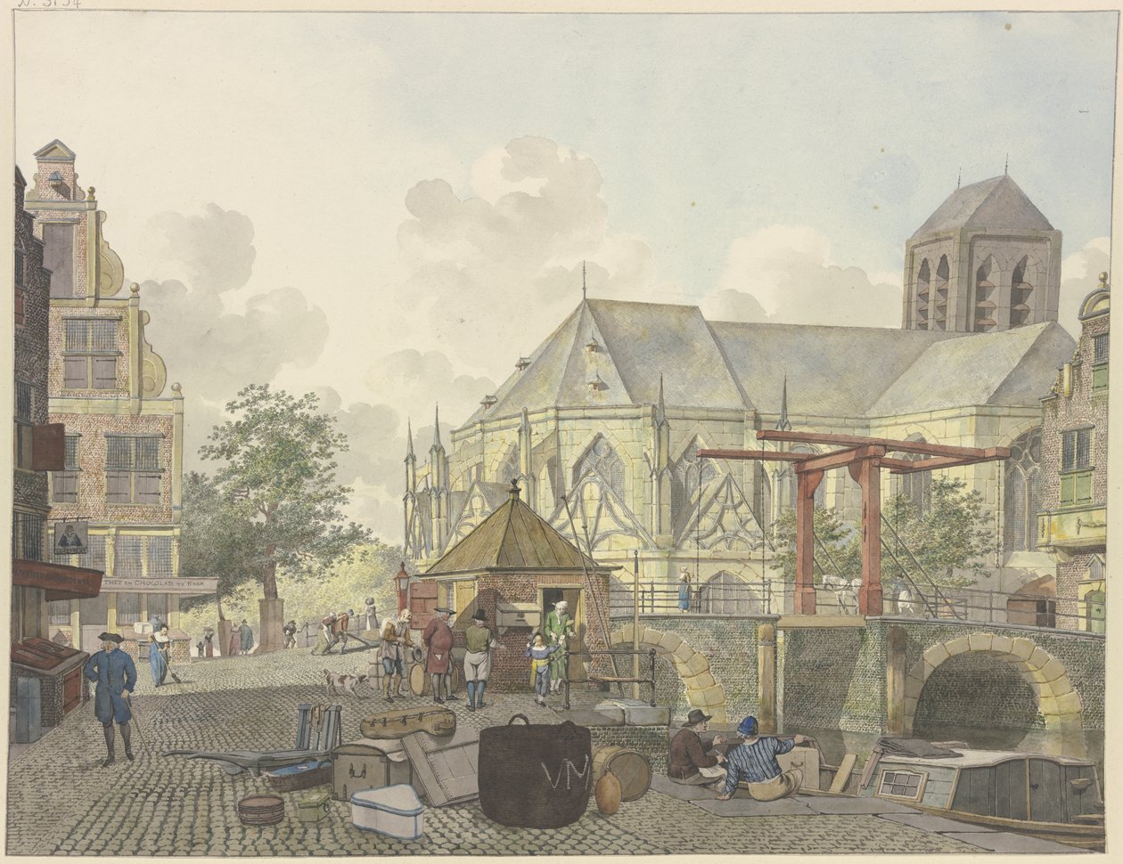 Lock Gate Near a Church, with a Tollhouse by Johannes Huibert Prins
